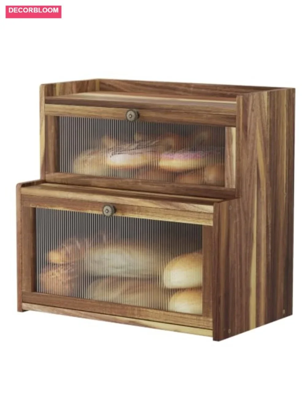 Farmhouse Acacia Wood Bread Box with Window Large Capacity Kitchen Storage